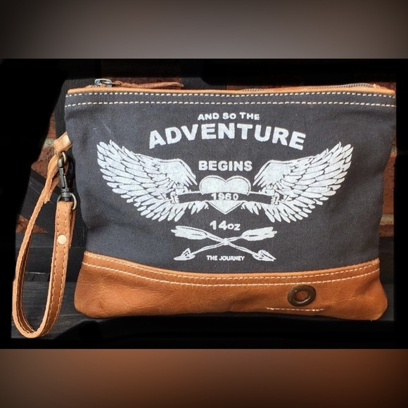 Myra Bag ADVENTURE BEGINS Distressed Pouch Wristlet Pouch Zip Pouch Clutch NEW - Picture 13 of 13